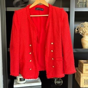 Zara red tweed jacket